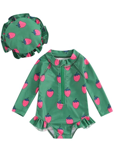 Mevireiy Toddler Girl Rash Guard Swimsuit Long Sleeve Floral Zipper One