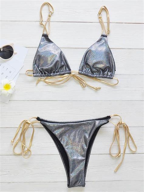 Brizilian Cut Triangle Bandage Split Bikini Swimsuit