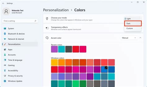 O Modo Personalizado Permite Definir - Como ativar o modo escuro no Windows 11