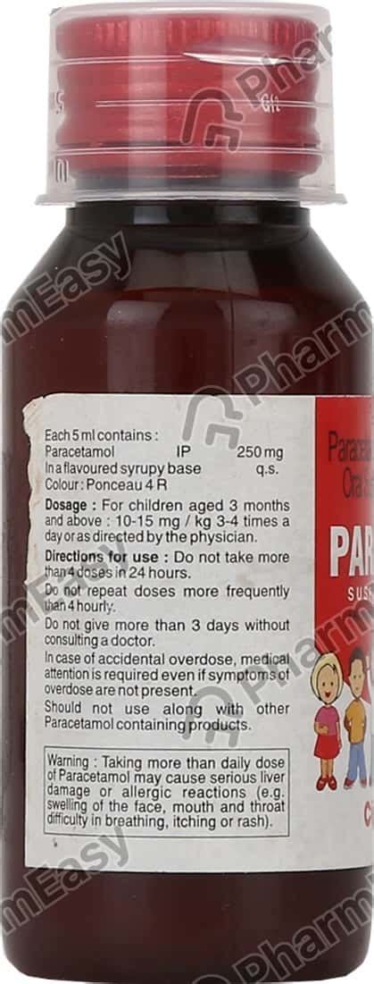 Paracip 250 Mg5ml Suspension 60 Uses Side Effects Price And Dosage