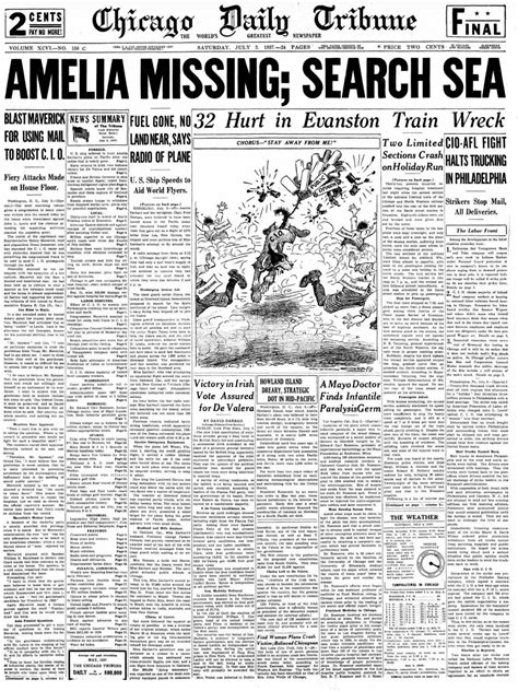 Amelia Earhart Missing Search Sea‬ ‪※731937chicago Tribune