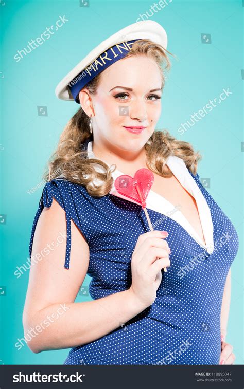 Sexy Blonde Pin Girl Wearing Blue Stock Photo Edit Now 110895047