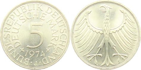 Deutschland BRD 5 Mark 1974 J Silberadler UNC MA Shops