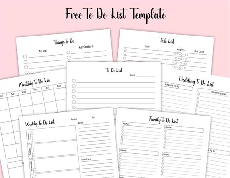 list templates   printable pdfs