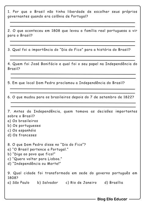 Atividades da Independência do Brasil para o 5° ano com gabarito e ...