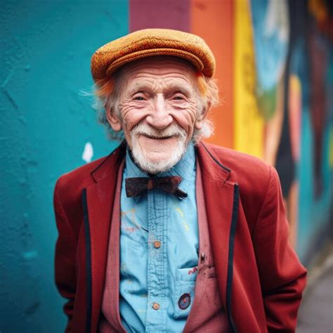 Premium Photo Senior Old Man Happy Expression Against Grunge Colorful