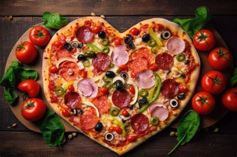 Heart-shaped Pizza with a Variety of Toppings Stock Illustration ...