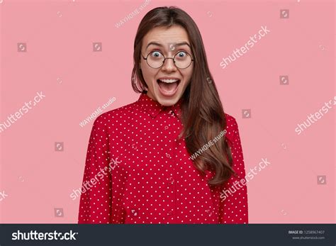 Attractive Brunette Overjoyed Woman Opens Mouth Stock Photo 1258967407 Shutterstock