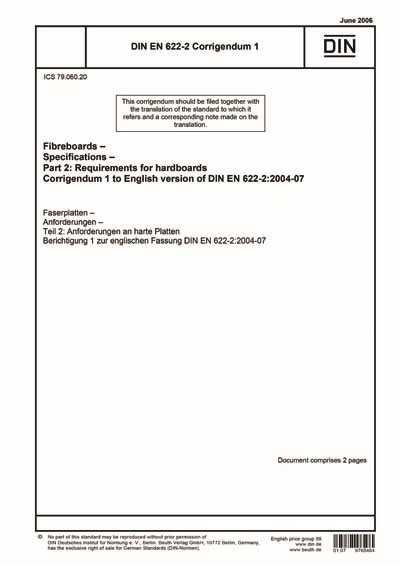 DIN EN 622-2 Berichtigung 1:2006 - Fibreboards - Specifications - Part ...