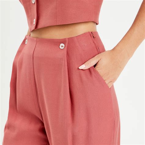 Pantalon Large Boutons Vieux Rose Femme Cache Cache