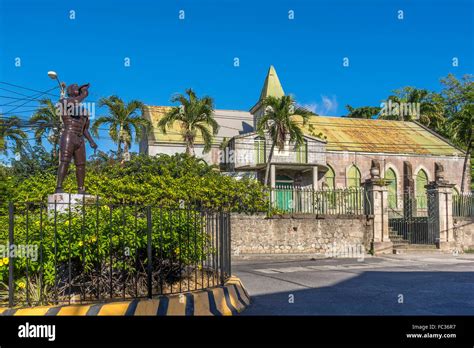 Freedom Statue And Anglican Church Roseau Dominica West Indies Stock