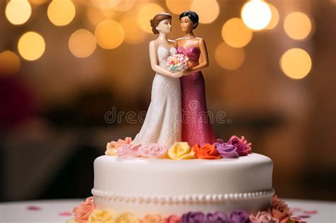 Wedding Cake Topper With Two Brides Figurines Of A Lesbian Couple Gay Marriage Concept Stock