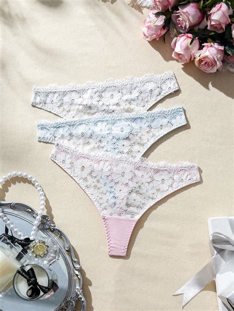 SHEIN Pack Floral Lace Thong Lingerie SHEIN USA