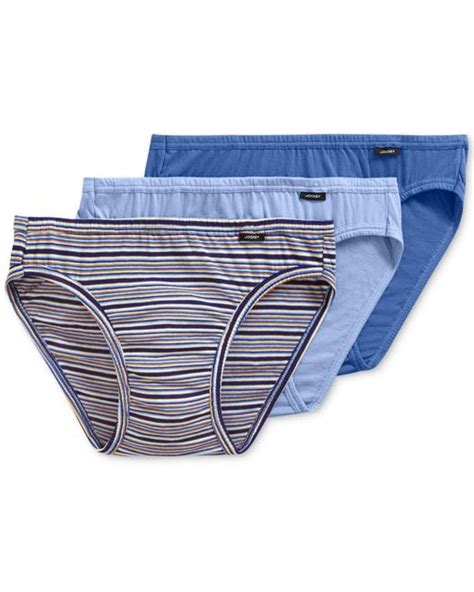 Jockey Cotton Underwear Elance Bikini 3 Pack In Blue Striped Blue