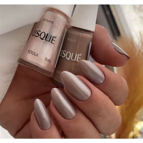 Kit Esmalte Risque Ouro Nude e Pérola em Unhas bonitas Unhas cintilantes Unhas
