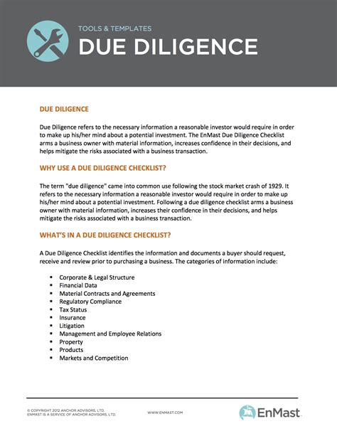 due diligence checklist