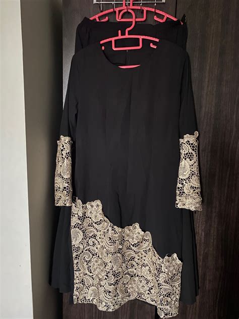 Black Baju Kurung With Beige Nude Lace Women S Fashion Muslimah Fashion Baju Kurung Sets On