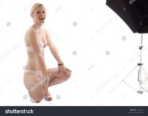 Sexy Blonde Lingerie Model Cracking Camera Stock Photo Shutterstock