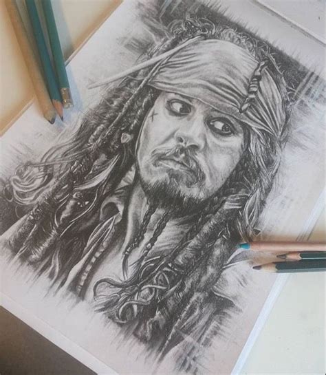 Jack Sparrow Portrait With Pencils Pirates Of Caribbean Drawing