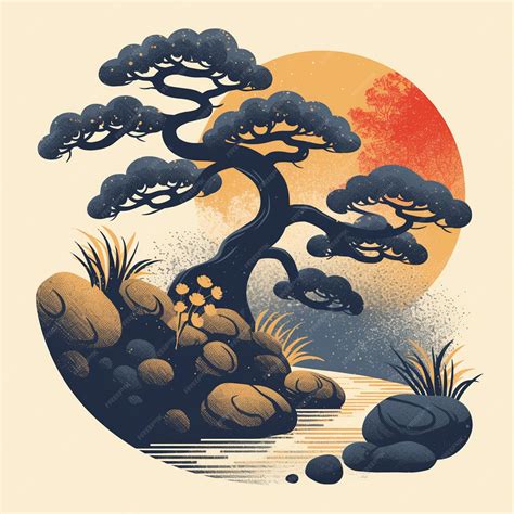 Premium Vector | Japanese garden patterns with rocks and sand