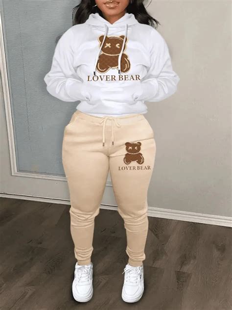 Ensemble Deux Pi Ces Imprim Ours De Dessin Anim Pour Femmes Sweats