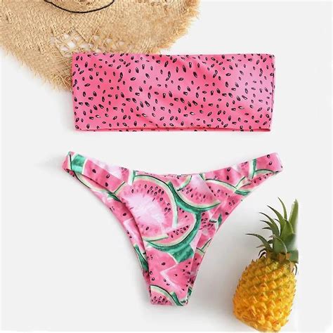 Sexy Watermelon Bandeau Bikini Maillots De Bain Femmes Bikini Taille Haute Maillot De Bain