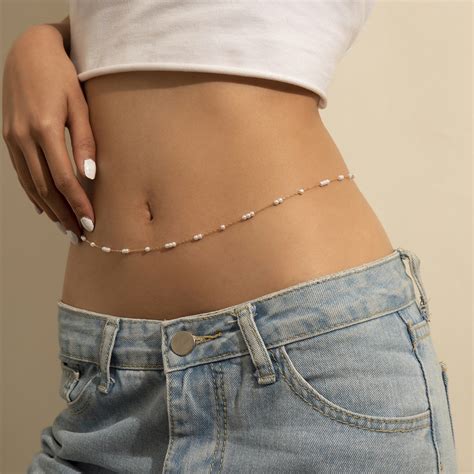 Diy 18k Gold Plated Belly Chain Elegant Pearl Beads Waist Chain