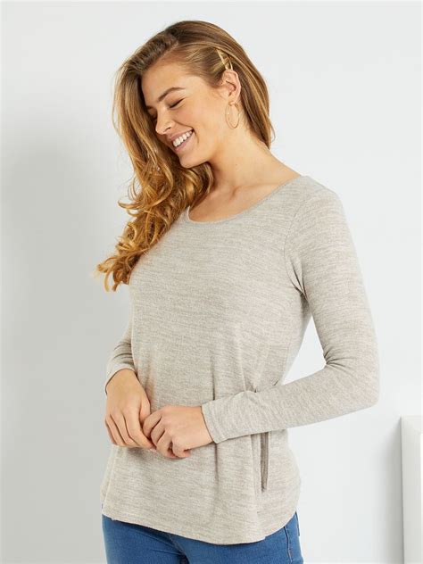 Pull D Allaitement En Maille Fine Beige Kiabi