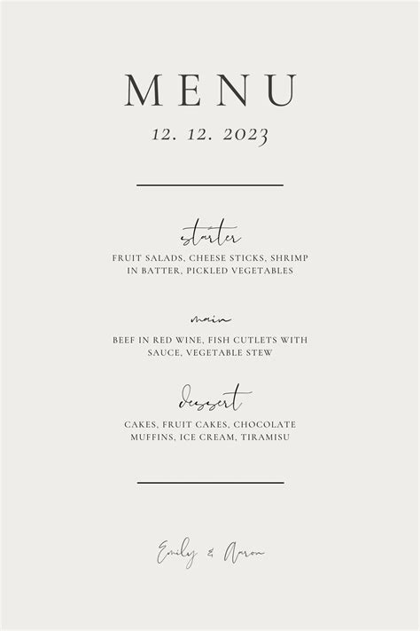Elegant Wedding Food Menu Template | 4 Size Options: 2x5, 4x6, 5x7
