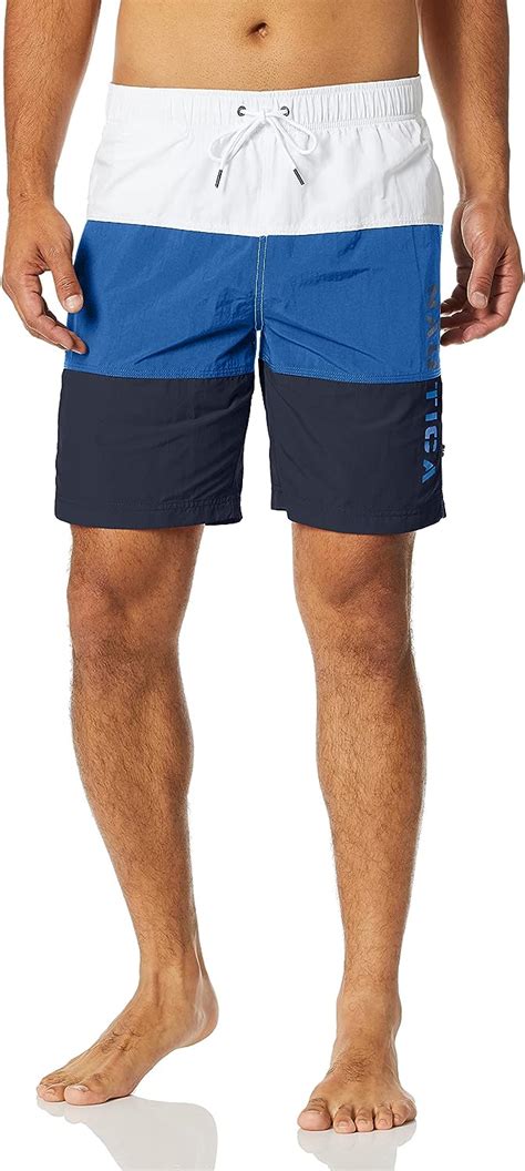 Nautica Men S Quick Dry Classic Logo Tri Block Series Swim Trunk