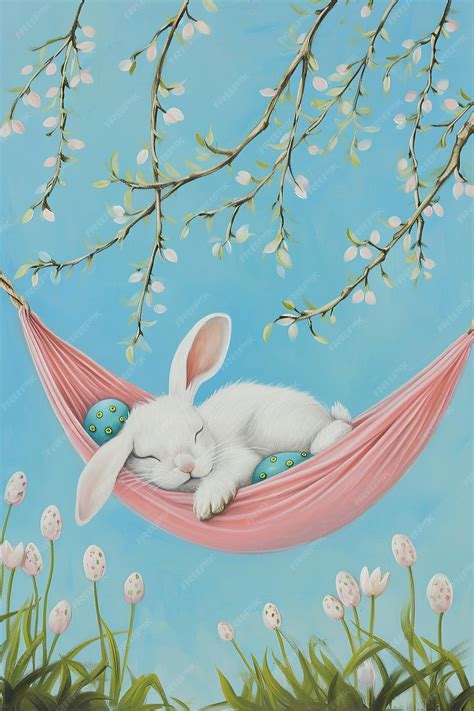 Premium Photo Sleeping Bunny In A Hammock Serene Springtime