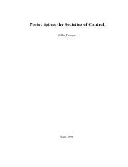 Gilles Deleuze Postscript On The Societies Of Control Pdf Postscript