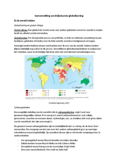 Samenvatting Aardrijkskunde Boek Globalisering Samenvatting