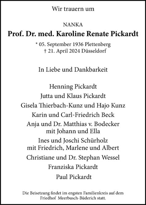 Alle Traueranzeigen F R Karoline Renate Pickardt Trauer Rp Online De