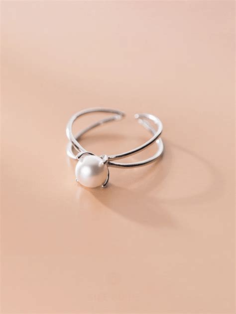 Sterling Silver Imitation Pearl Cross Minimalist Stackable Ring