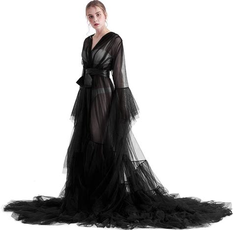 Bridal Dressing Robe Tulle Illusion Long Wedding Scarf Lingerie Robe Sexy Nightgown For Women