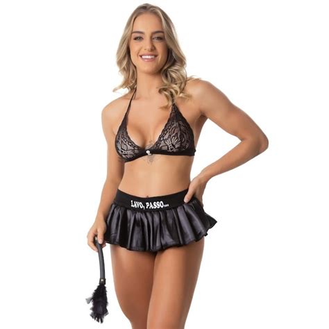 Conjunto Lingerie Luxo Mini Fantasia Sensual Sexy Diarista Shopee Brasil