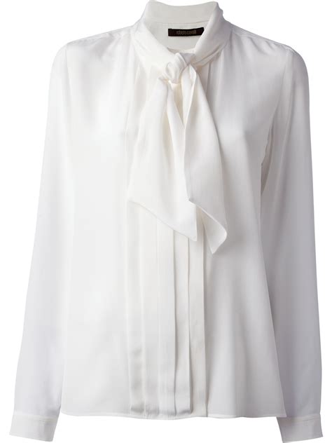 Roberto Cavalli Pussy Bow Blouse In White Lyst