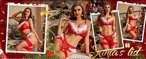 Rslove Women Santa Lingerie Set Sexy Christmas Bra And Panty Sets With Garter Belt Lace Teddy