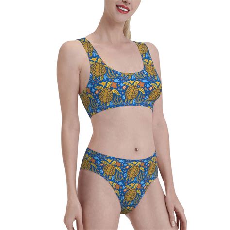 Noikeo Sea Turtle Pattern Bikini Set For Women Two Piece Swimsuits Low Rise Bathing Suits