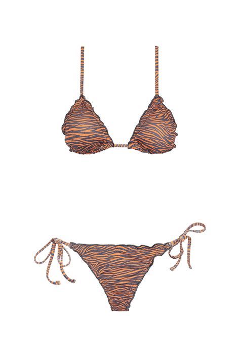 Bikini Triángulo Frunces Zebra Caldero Antracita CottonCrown