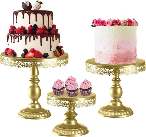 Hedume 3 Set Cake Stand Round Cake Stands Metal Dessert Cupcake