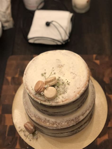 Semi Naked Cake With Macarons Desserts Treats Naked Cake