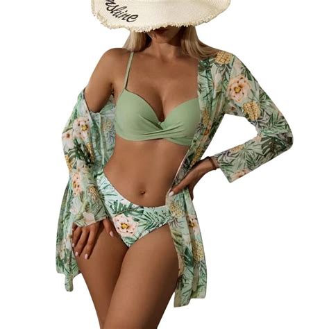 Women S Piece Swimsuit Hawaiian Tropical Floral Bikini Set With Kimono Cover Up Walmart