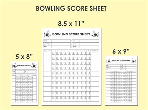 Bowling Score Sheet Template Set 3 Sizes Wordlayouts