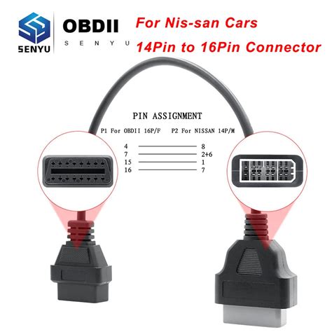 For Nissan 14 Pin OBD to OBD2 16Pin Connector Adapter For Nissan 14 Pin ...