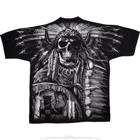 Skulls Indian Skull Black T Shirt Tee Liquid Blue