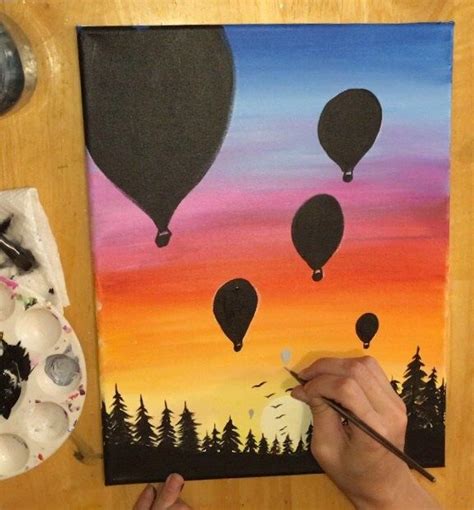 How To Paint A Sunset In Acrylics Hot Air Balloon Silhouette Ballon