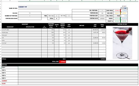 Recipe Template Excel