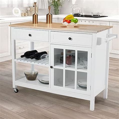 Rolling Kitchen Island Kitchen Islands And Carts Island Table With Wood Tabletop 2 Lockable Wheels